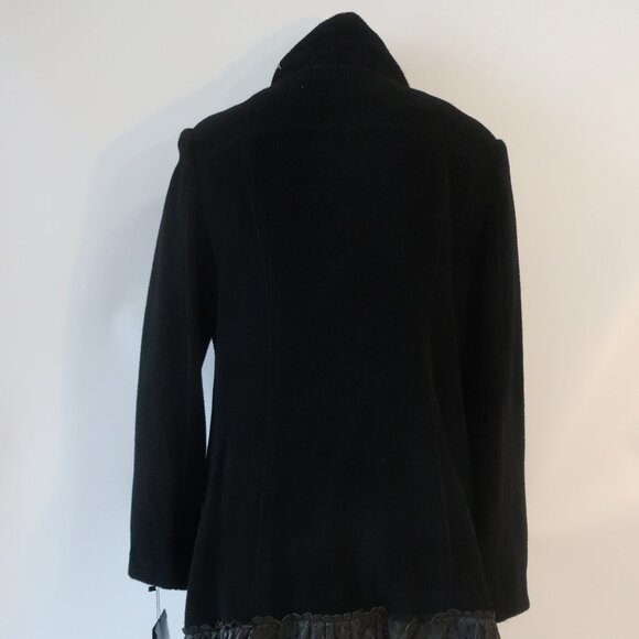 NWT Women Badgley Mischka Black Mix Media Wool Alpaca Leather Trim Olivia Coat L - Picture 10 of 16